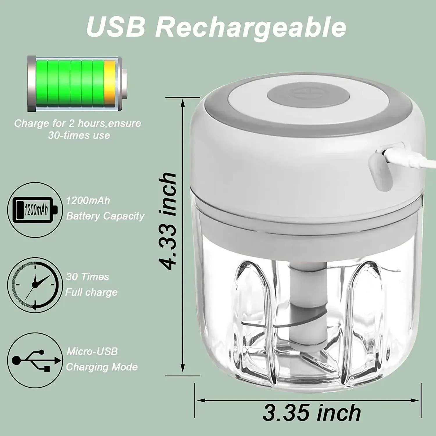 Hachoir électrique 100 ml / 250 ml, hachoir rotatif à ail, presse-ail et coupe-légumes 3