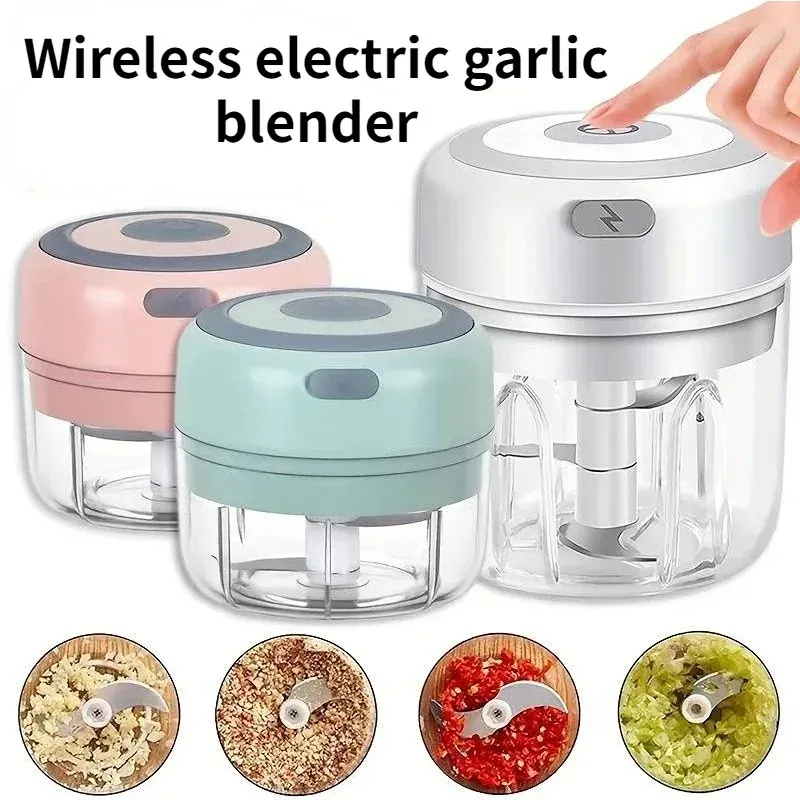 Hachoir électrique 100 ml / 250 ml, hachoir rotatif à ail, presse-ail et coupe-légumes 1