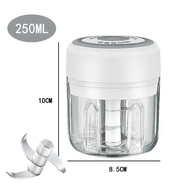 Hachoir électrique 100 ml / 250 ml, hachoir rotatif à ail, presse-ail et coupe-légumes 7