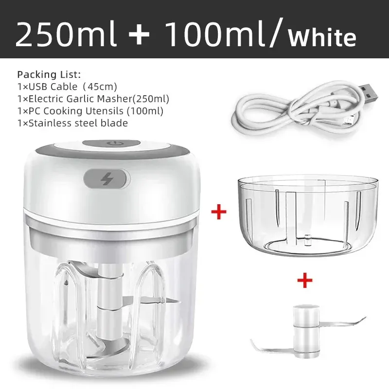 Hachoir électrique 100 ml / 250 ml, hachoir rotatif à ail, presse-ail et coupe-légumes 12