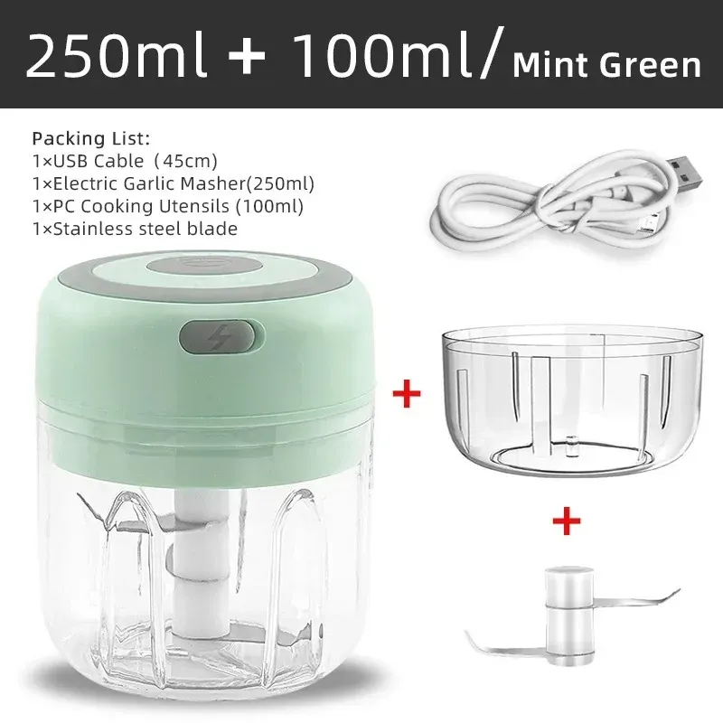 Hachoir électrique 100 ml / 250 ml, hachoir rotatif à ail, presse-ail et coupe-légumes 16