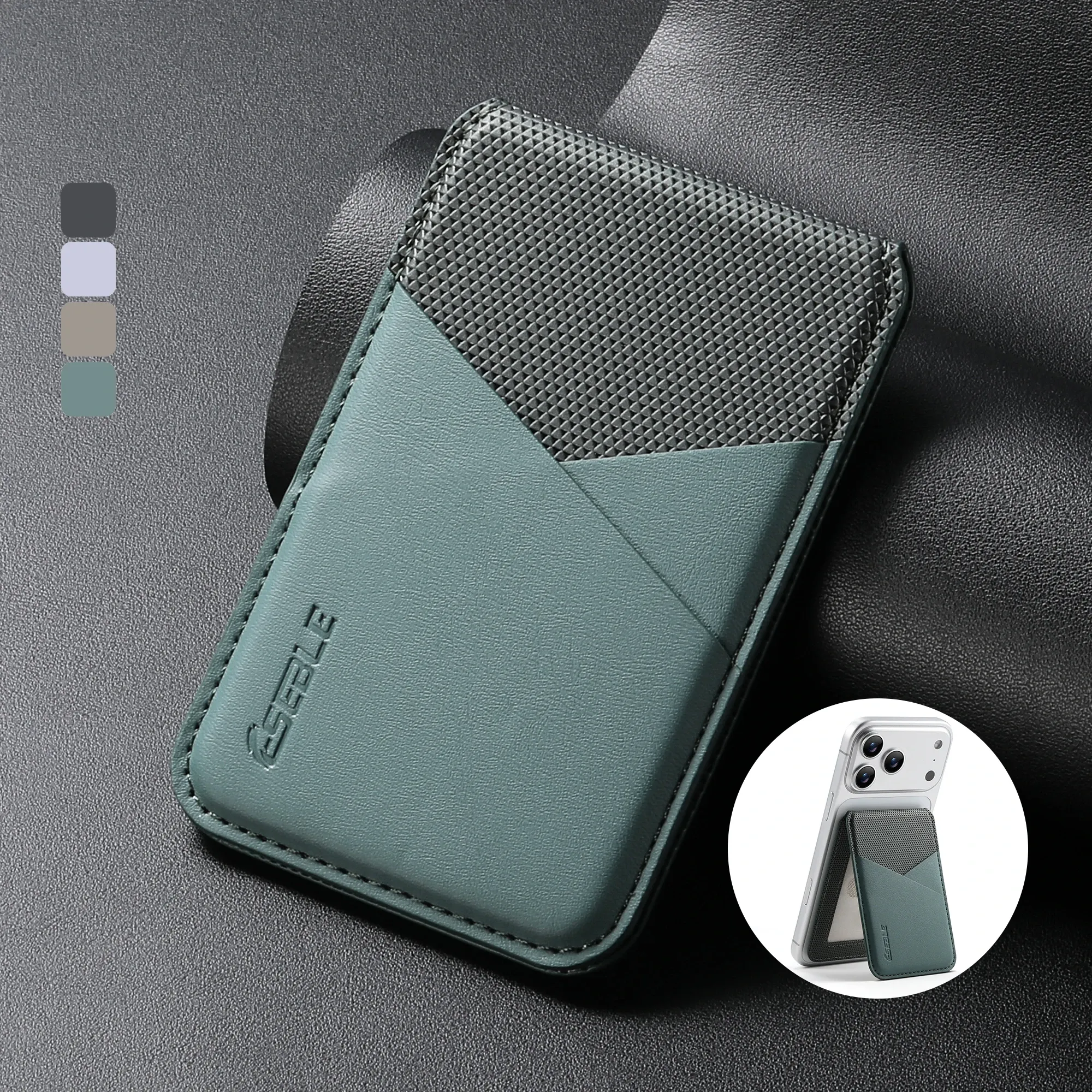 Portefeuille de luxe en cuir pour cartes de visite, porte-cartes compatible MagSafe pour iPhone et Samsung Galaxy, design géométrique fin