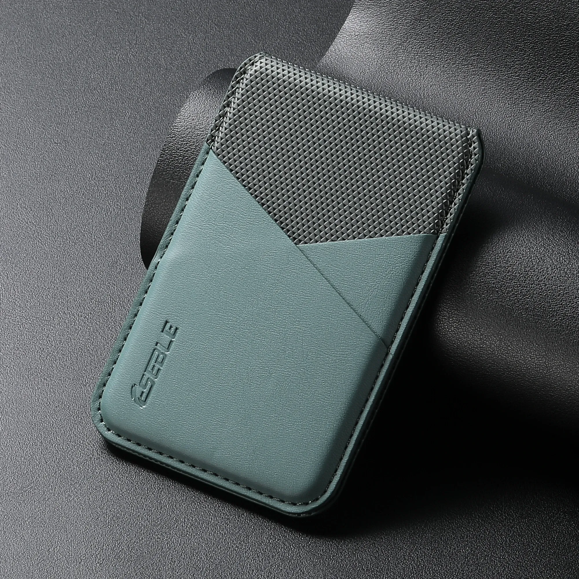 Portefeuille de luxe en cuir pour cartes de visite, porte-cartes compatible MagSafe pour iPhone et Samsung Galaxy, design géométrique fin 9