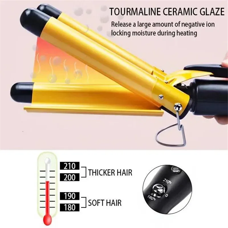 Fer à friser professionnel en céramique à triple baril pour ondulations 4