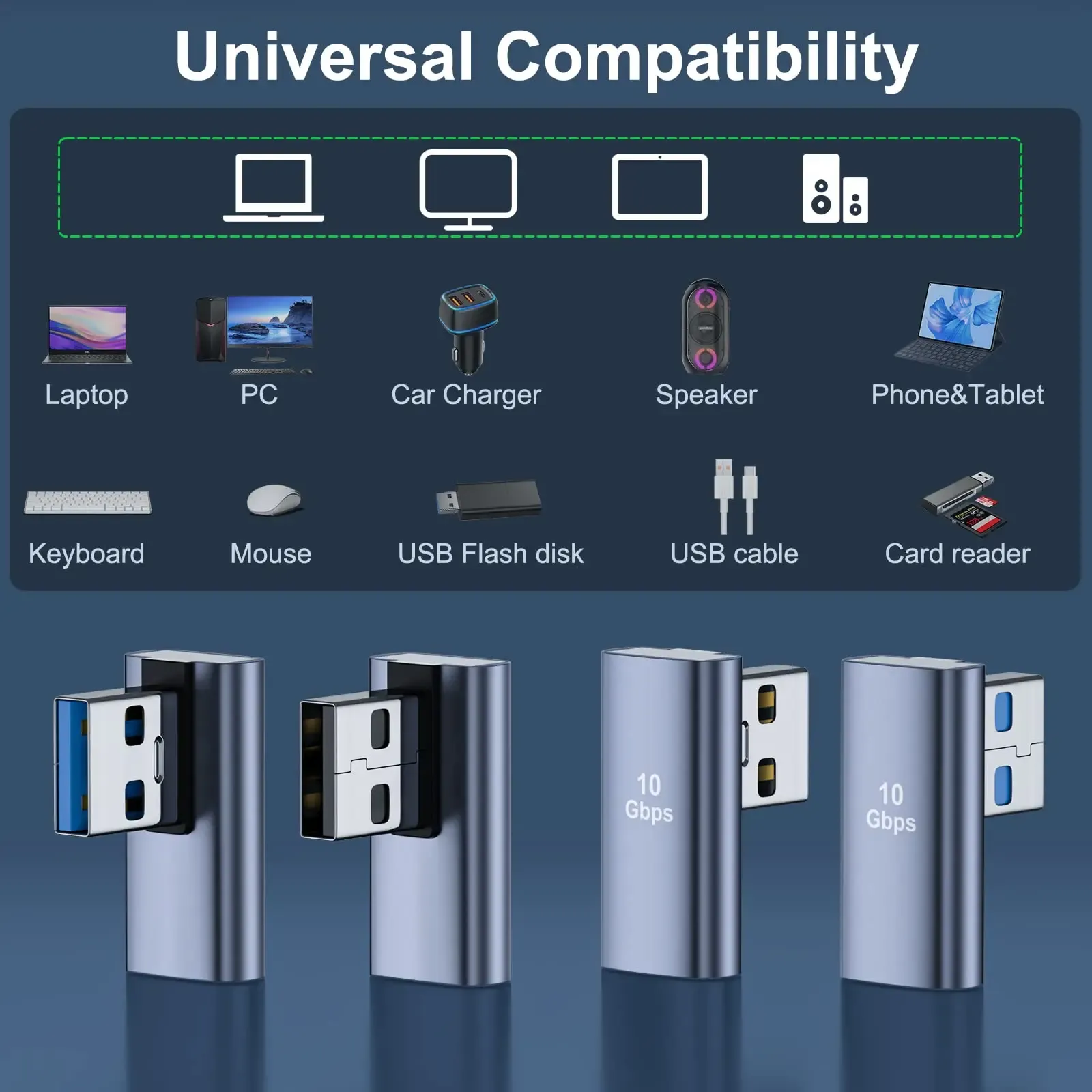 Adaptateur USB 3.1 coudé 90 degrés, USB-A mâle vers USB-A femelle, pour ordinateur portable, chargeur de voiture, batterie externe et la plupart des appareils USB 6