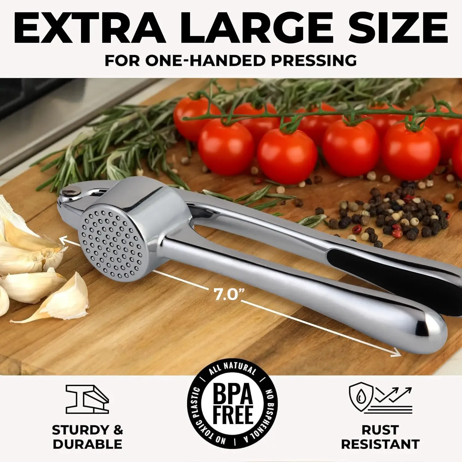Presse-ail premium avec grand bol, antirouille et lavable au lave-vaisselle 2
