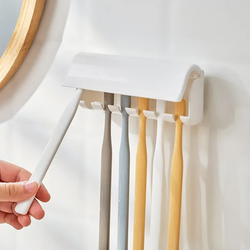 Porte-brosse à dents mural sans perçage, pour salle de bain, multi-têtes, amovible et lavable, réf. YSJ004