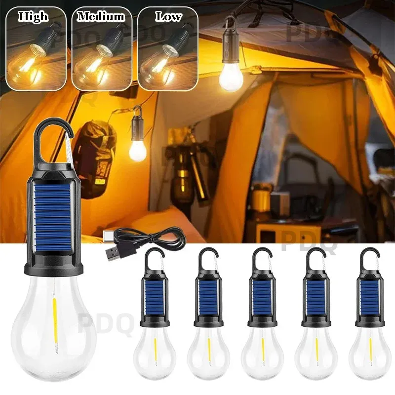 Lampe solaire de camping suspendue, portable et étanche, rechargeable par USB et énergie solaire 1