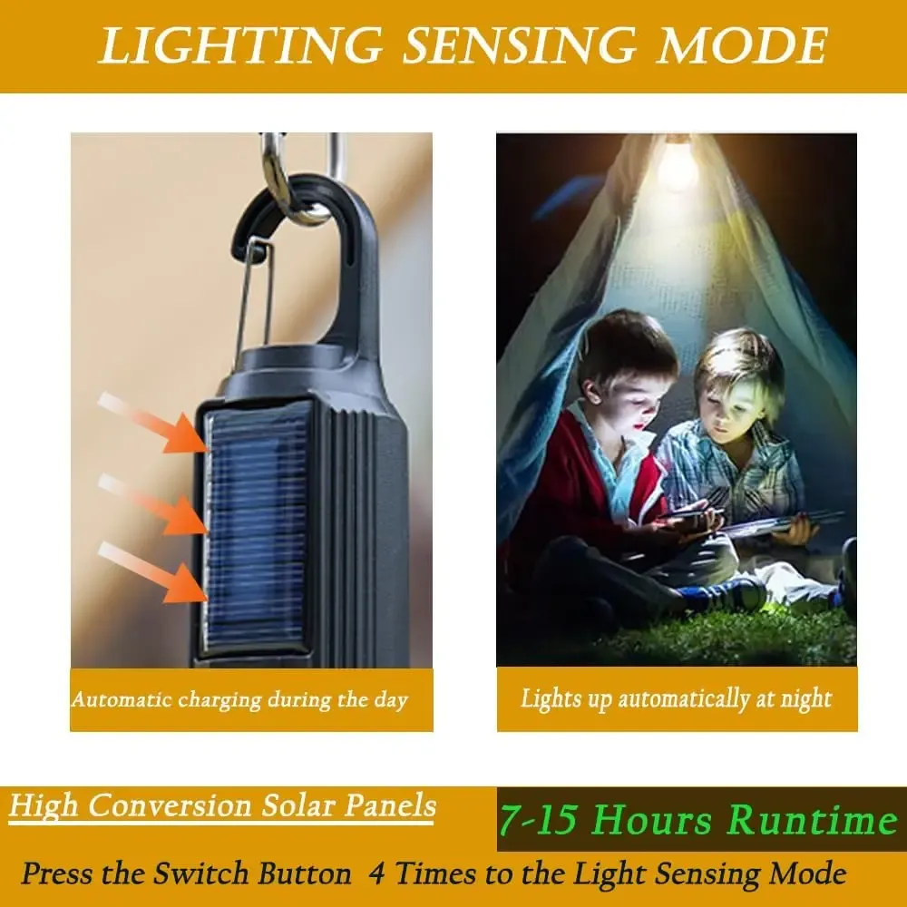 Lampe solaire de camping suspendue, portable et étanche, rechargeable par USB et énergie solaire 5