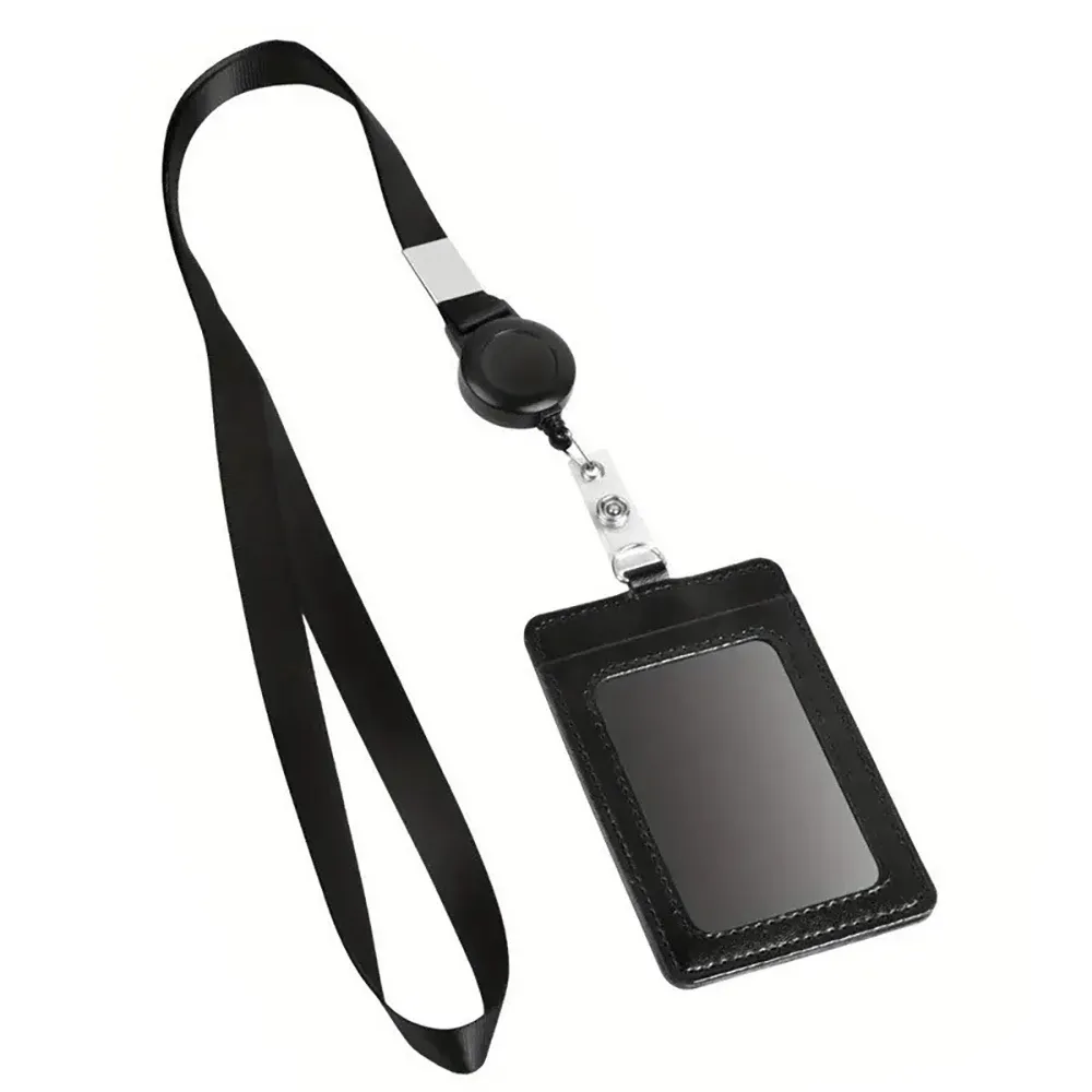 Ensemble de porte-badges tout-en-un en PU : clip à enrouleur rétractable, cordon amovible pour cartes-clés, badges du personnel et laissez-passer d'accès au bureau
