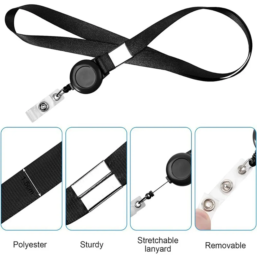Ensemble de porte-badges tout-en-un en PU : clip à enrouleur rétractable, cordon amovible pour cartes-clés, badges du personnel et laissez-passer d'accès au bureau 4