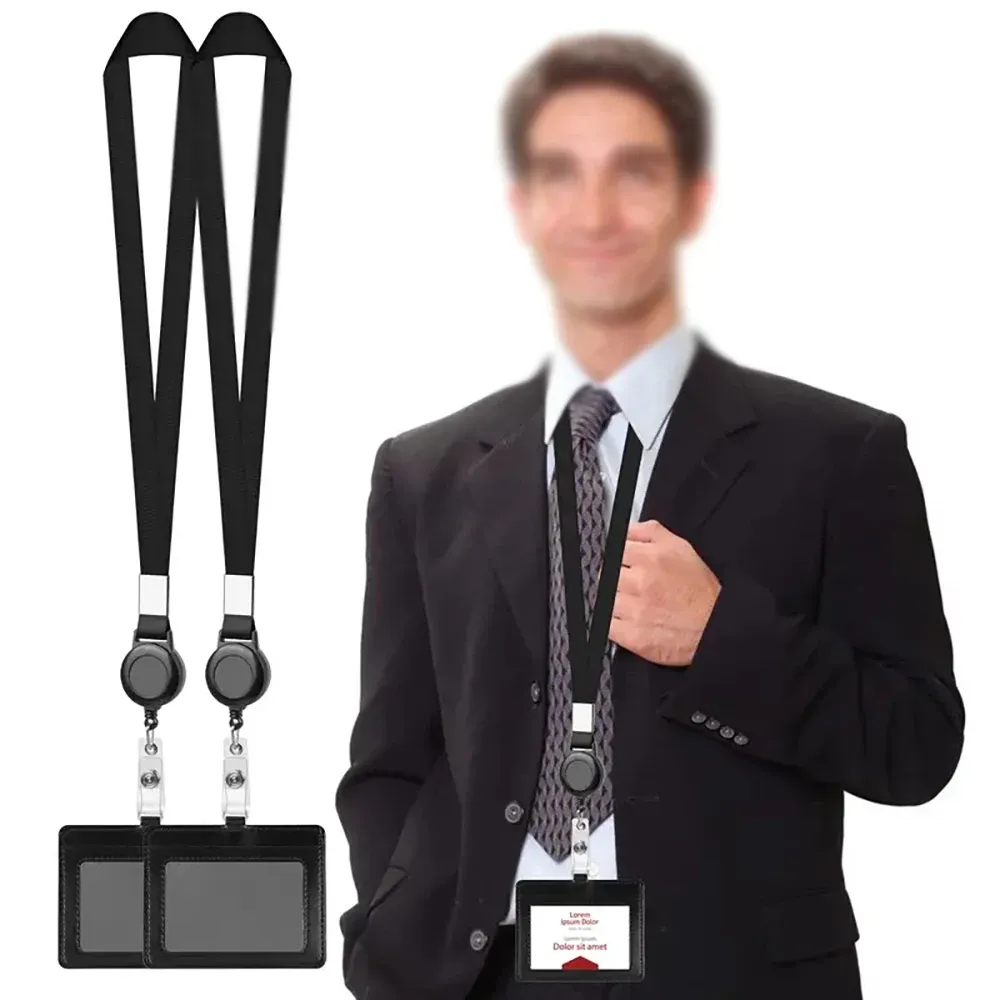 Ensemble de porte-badges tout-en-un en PU : clip à enrouleur rétractable, cordon amovible pour cartes-clés, badges du personnel et laissez-passer d'accès au bureau 5