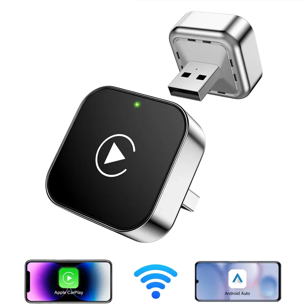Adaptateur CarPlay sans fil pour iPhone – Mini Plug & Play, connexion automatique, Wi-Fi 5 GHz à faible latence, compatible iOS 10+