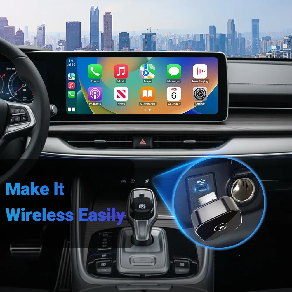 Adaptateur CarPlay sans fil pour iPhone – Mini Plug & Play, connexion automatique, Wi-Fi 5 GHz à faible latence, compatible iOS 10+ 2