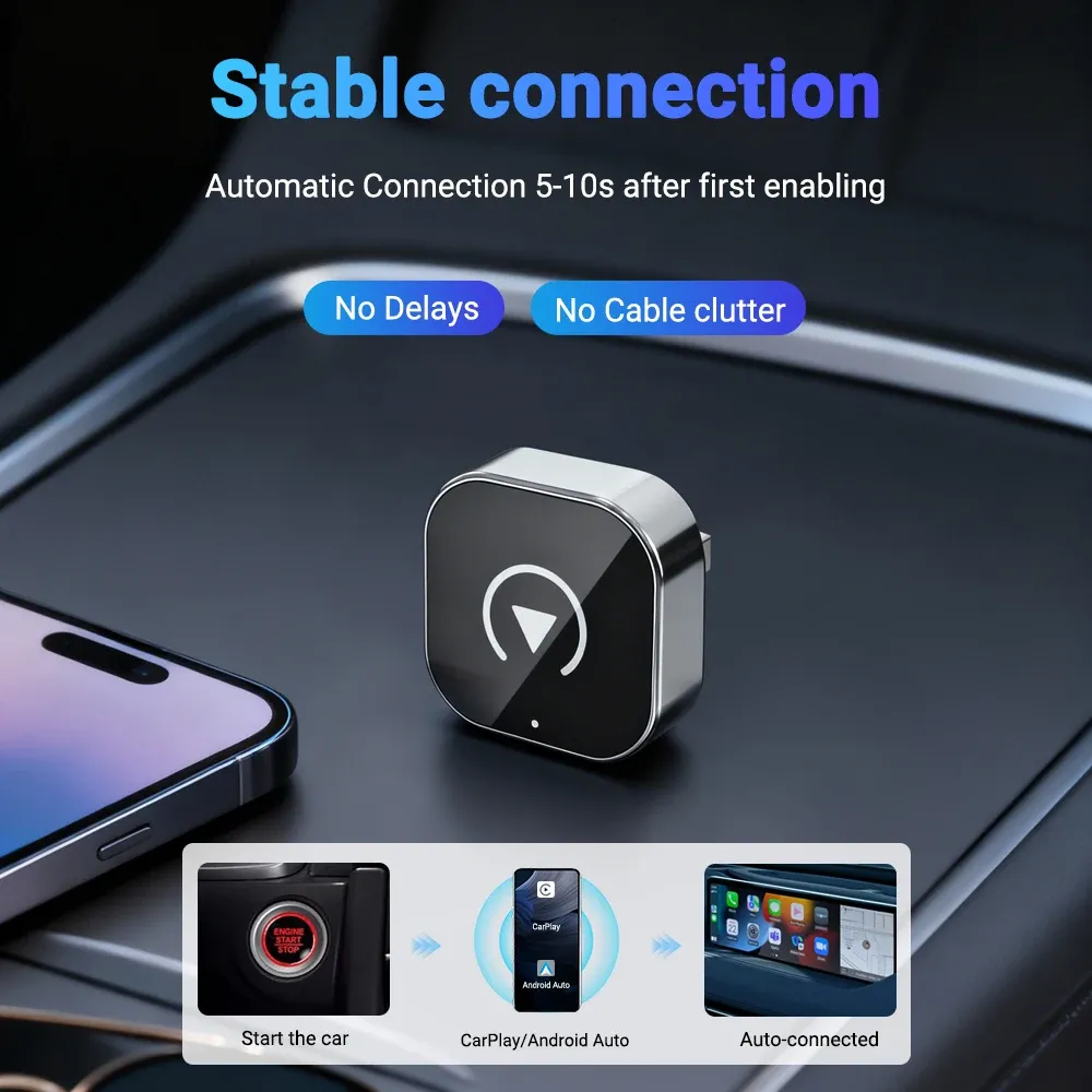 Adaptateur CarPlay sans fil pour iPhone – Mini Plug & Play, connexion automatique, Wi-Fi 5 GHz à faible latence, compatible iOS 10+ 6