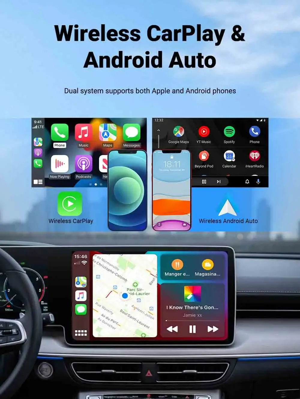 Adaptateur CarPlay sans fil branché sur un port USB de véhicule