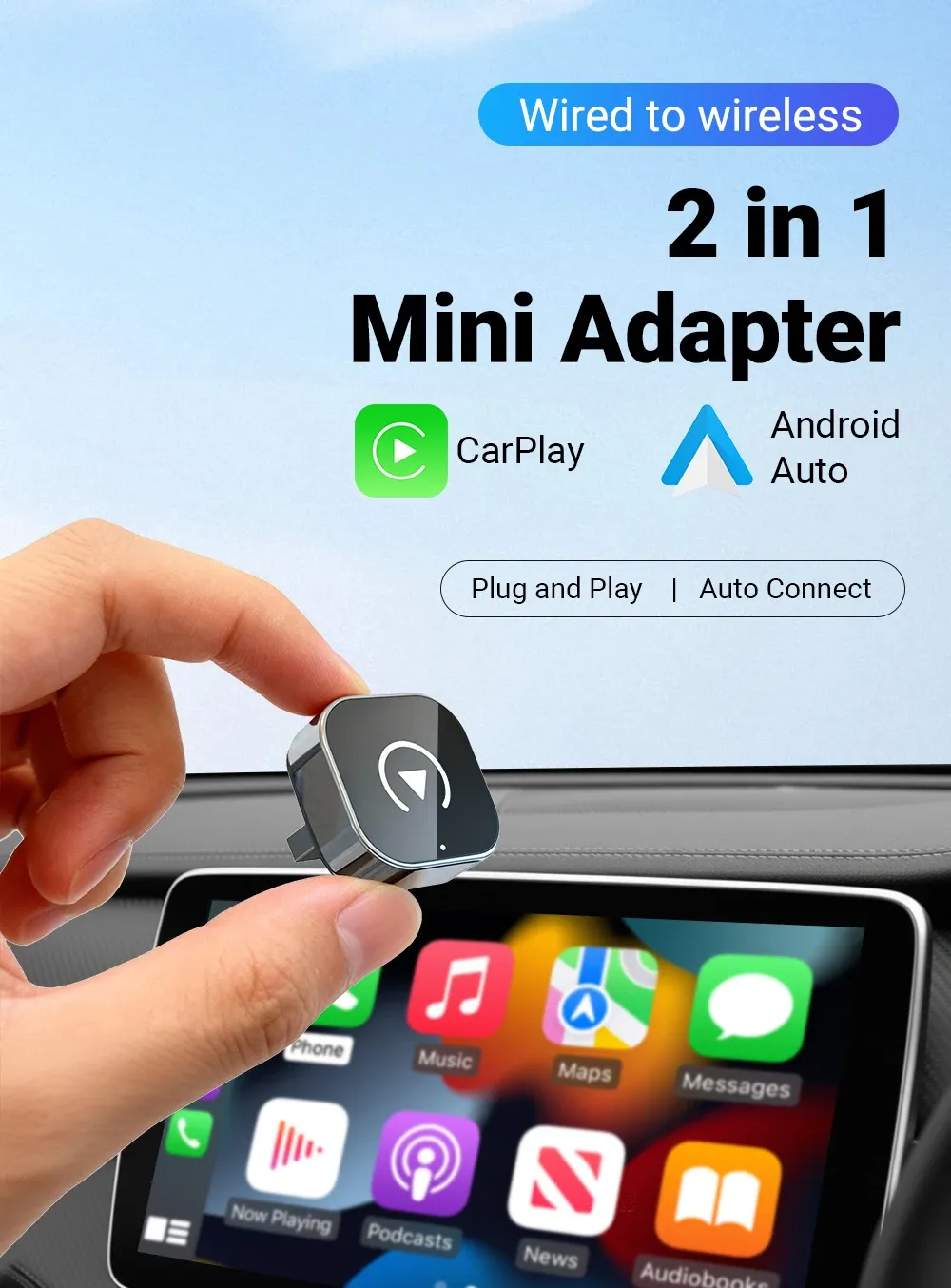 Adaptateur CarPlay sans fil pour iPhone, vue de détail