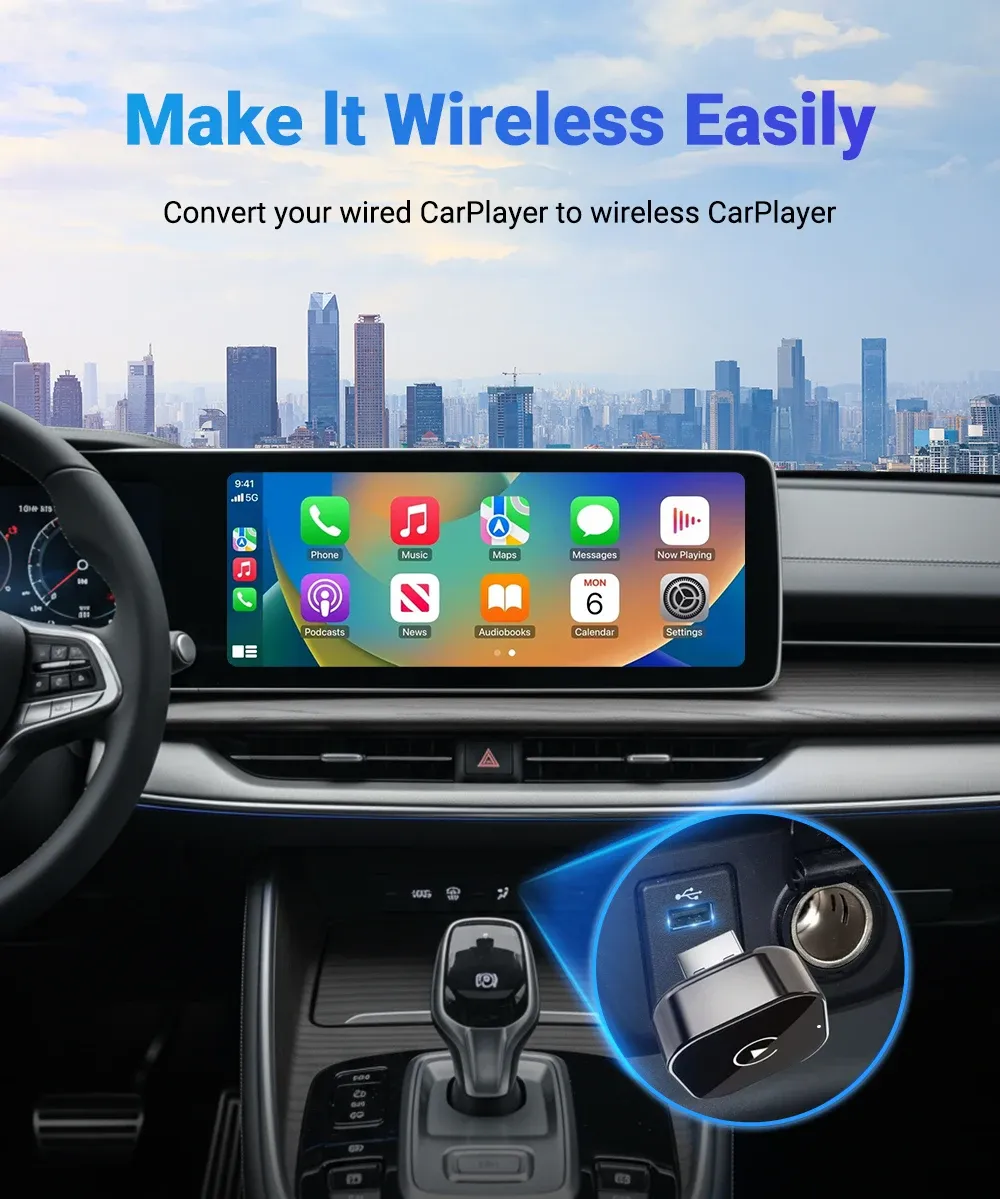 Adaptateur CarPlay sans fil, design compact