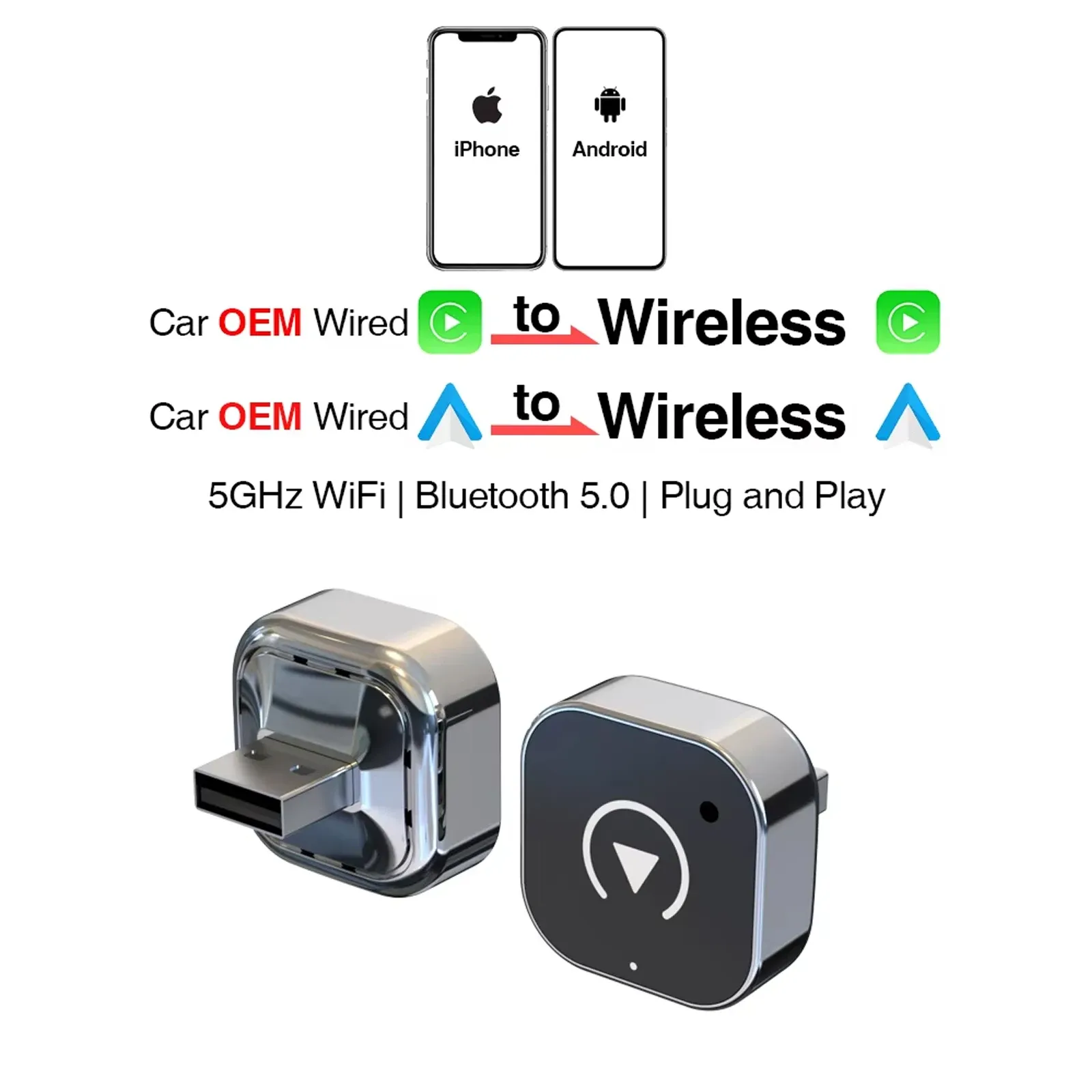 Adaptateur CarPlay sans fil pour iPhone – Mini Plug & Play, connexion automatique, Wi-Fi 5 GHz à faible latence, compatible iOS 10+ 7