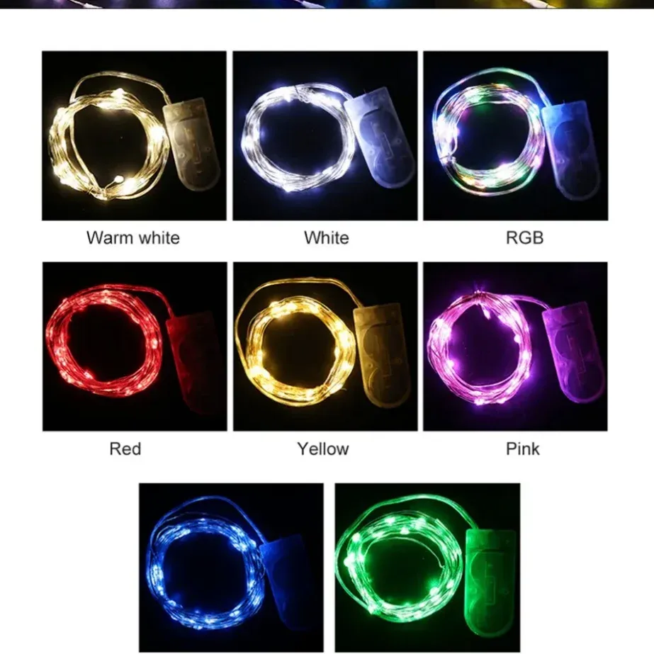 Guirlande lumineuse LED à pile sur fil de cuivre, 5 m (1 m d'éclairage), décor de fête, mariage et Noël pour intérieur 2