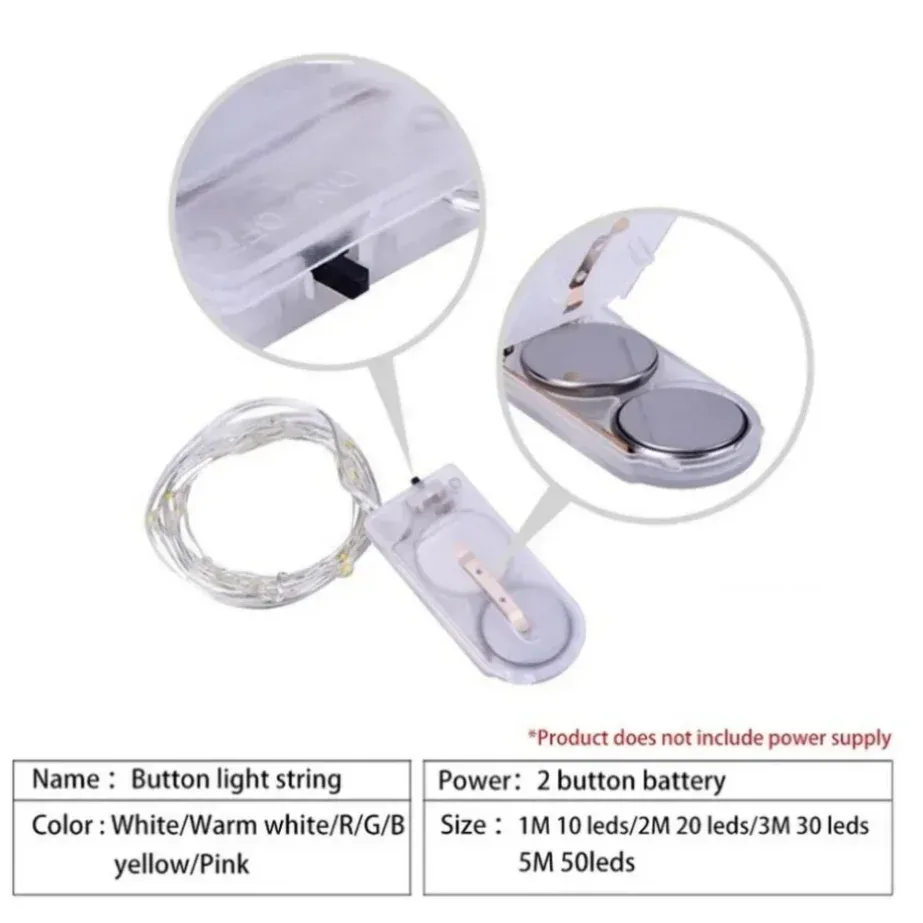 Guirlande lumineuse LED à pile sur fil de cuivre, 5 m (1 m d'éclairage), décor de fête, mariage et Noël pour intérieur 6