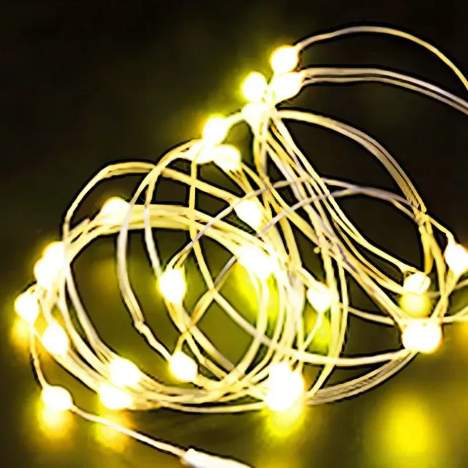 Guirlande lumineuse LED à pile sur fil de cuivre, 5 m (1 m d'éclairage), décor de fête, mariage et Noël pour intérieur 10