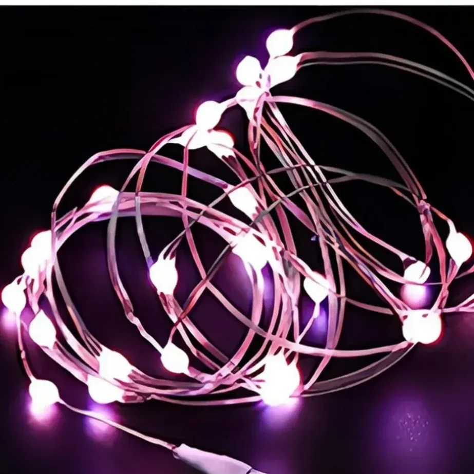 Guirlande lumineuse LED à pile sur fil de cuivre, 5 m (1 m d'éclairage), décor de fête, mariage et Noël pour intérieur 12