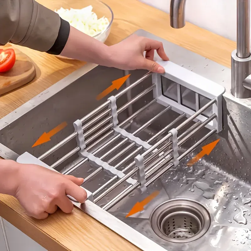 Égouttoir de cuisine extensible et pliable en acier inoxydable - Image 1