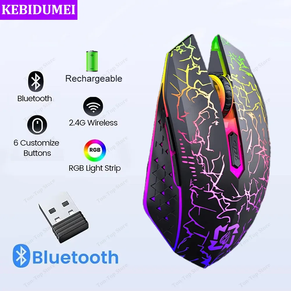 Souris de jeu sans fil ergonomique RVB, Bluetooth 2.4G, 1600 DPI, 6 boutons silencieux 1
