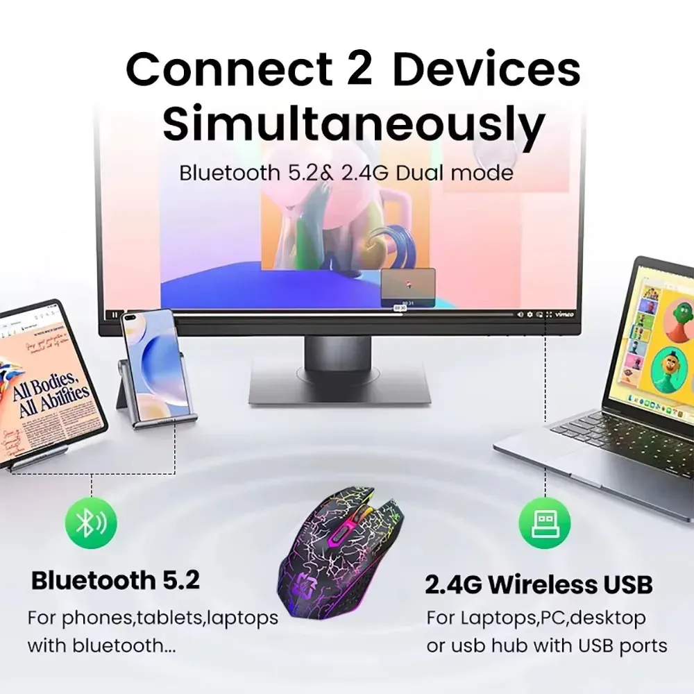 Souris sans fil connectée à plusieurs appareils en mode double connexion