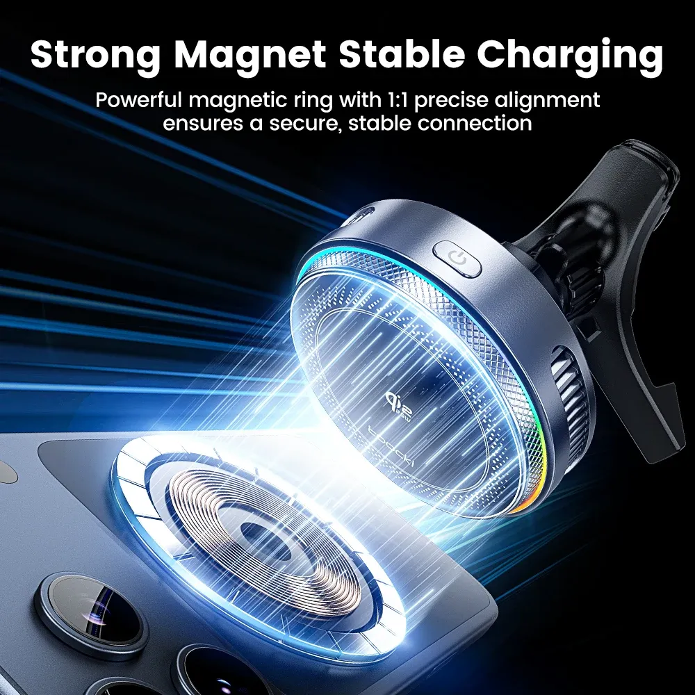 Support magnétique pour voiture Toocki Qi2.2 25 W avec chargeur sans fil et refroidissement TEC, compatible iPhone 15 à 17, Samsung S25/S26 et MagSafe 6