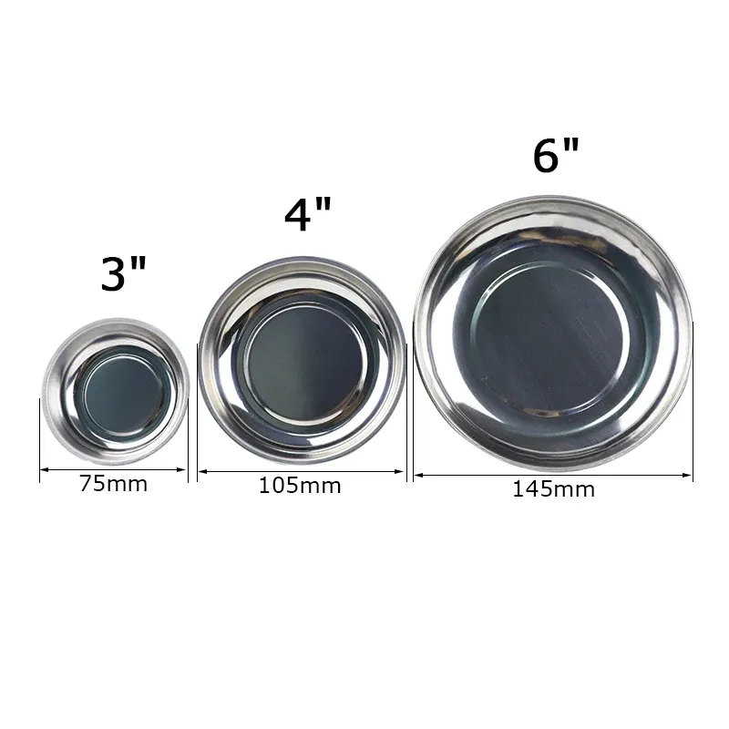Plateau magnétique circulaire 3/4"/6", pièces magnétiques, bol, plateau de rangement de vis, plateau à outils en acier inoxydable pour outils à ventouse automatique 2
