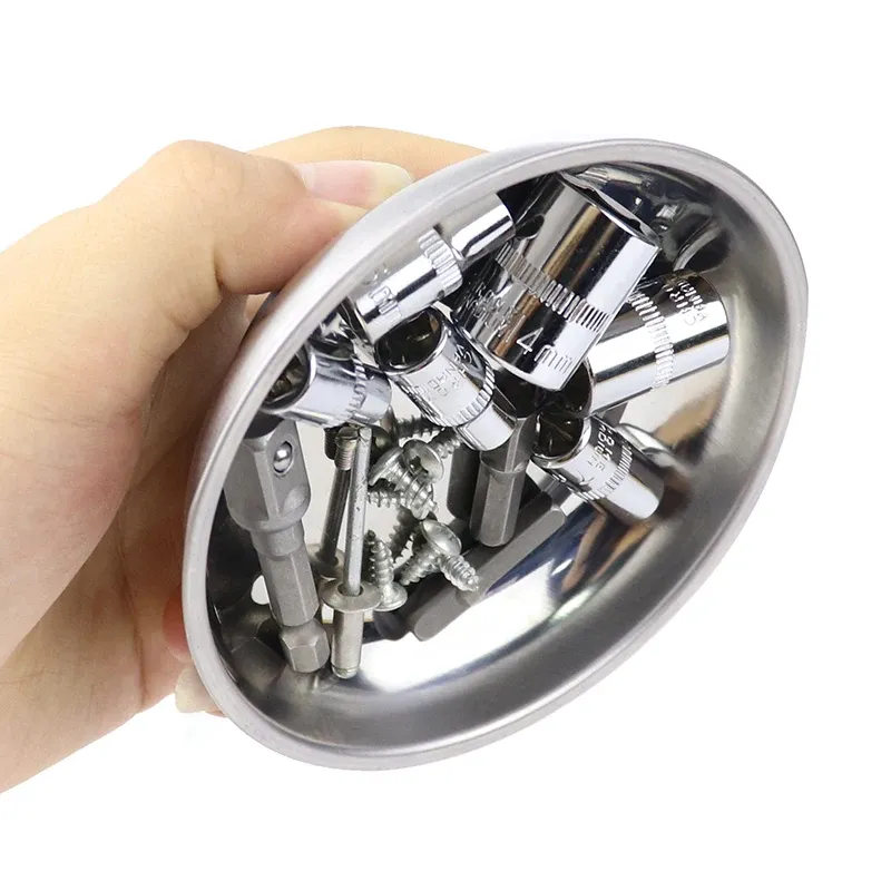 Plateau magnétique circulaire 3/4"/6", pièces magnétiques, bol, plateau de rangement de vis, plateau à outils en acier inoxydable pour outils à ventouse automatique 5