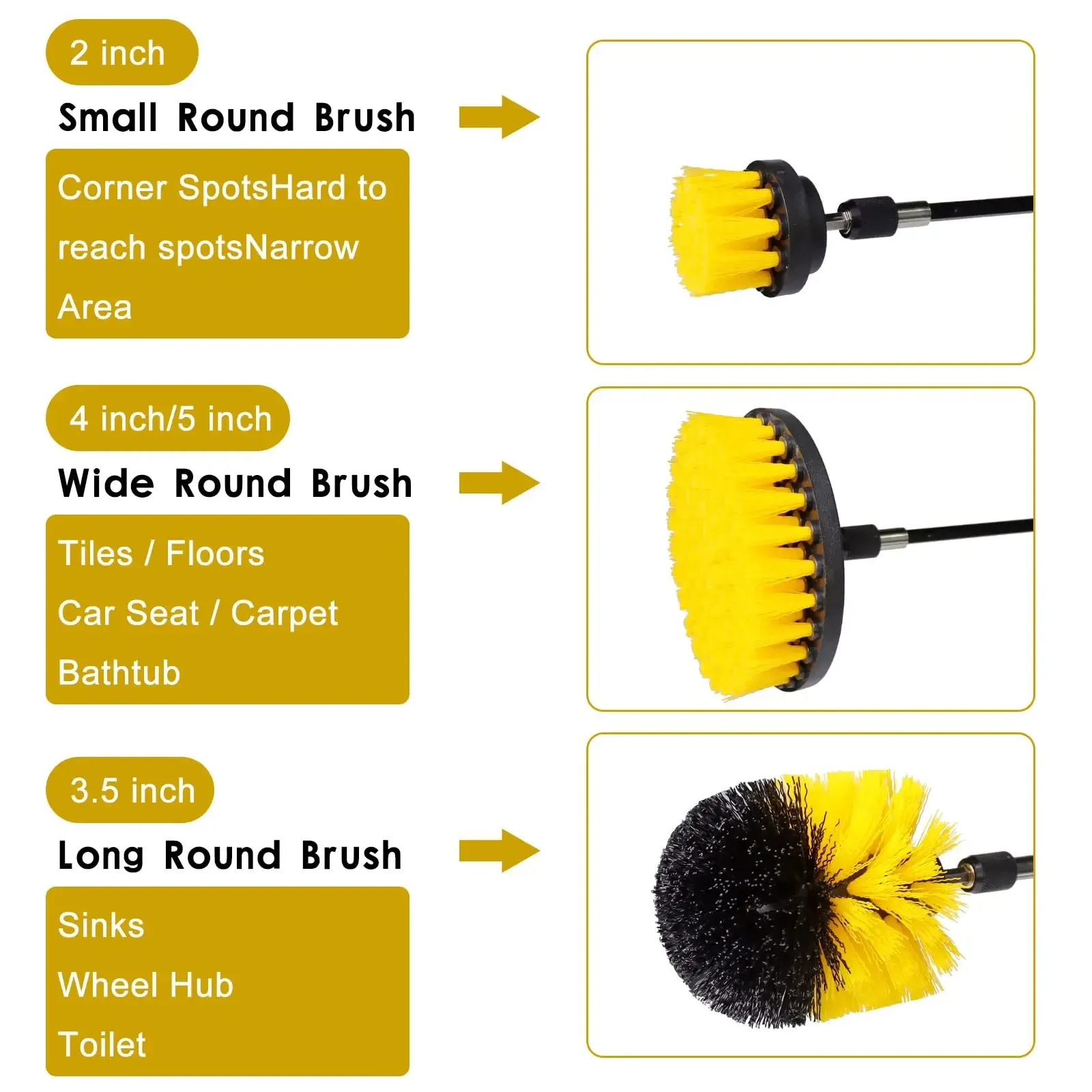 Ensemble de brosses rondes en plastique pour perceuse, idéal pour le nettoyage des pneus et de la salle de bains 3