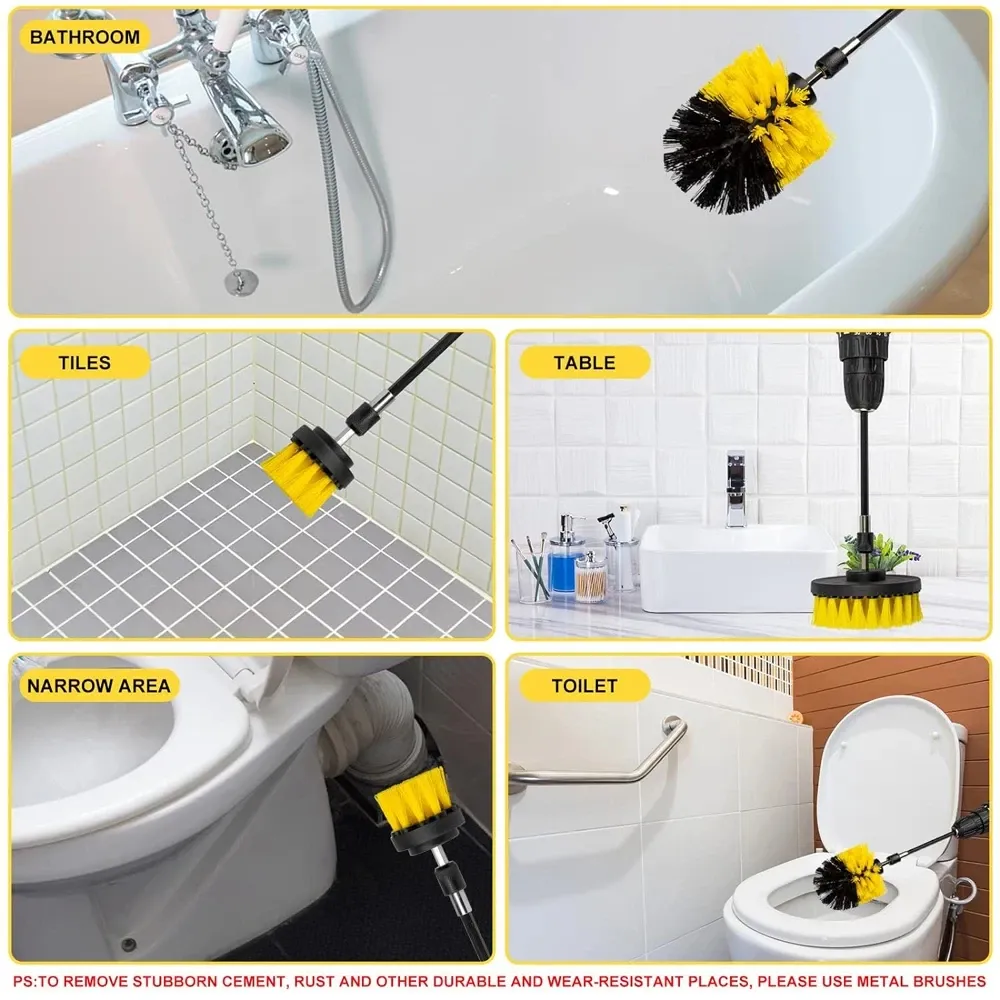 Ensemble de brosses rondes en plastique pour perceuse, idéal pour le nettoyage des pneus et de la salle de bains 4