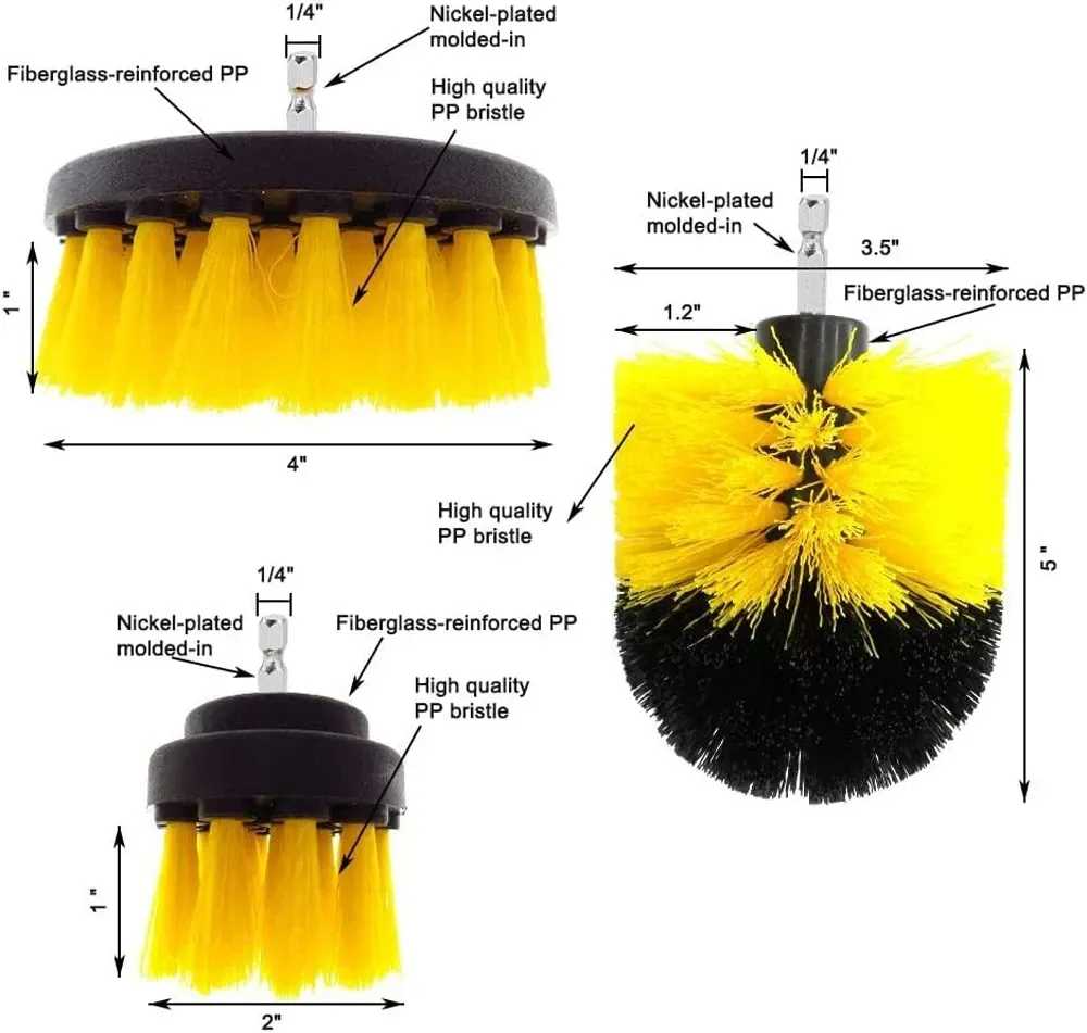 Ensemble de brosses rondes en plastique pour perceuse, idéal pour le nettoyage des pneus et de la salle de bains 5