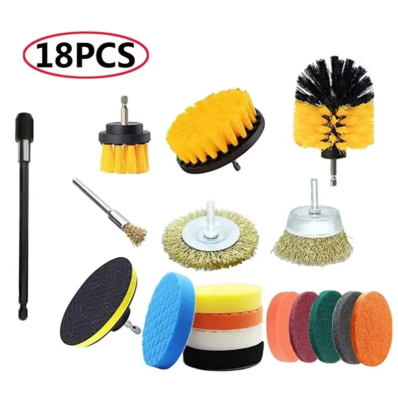 Ensemble de brosses rondes en plastique pour perceuse, idéal pour le nettoyage des pneus et de la salle de bains 15