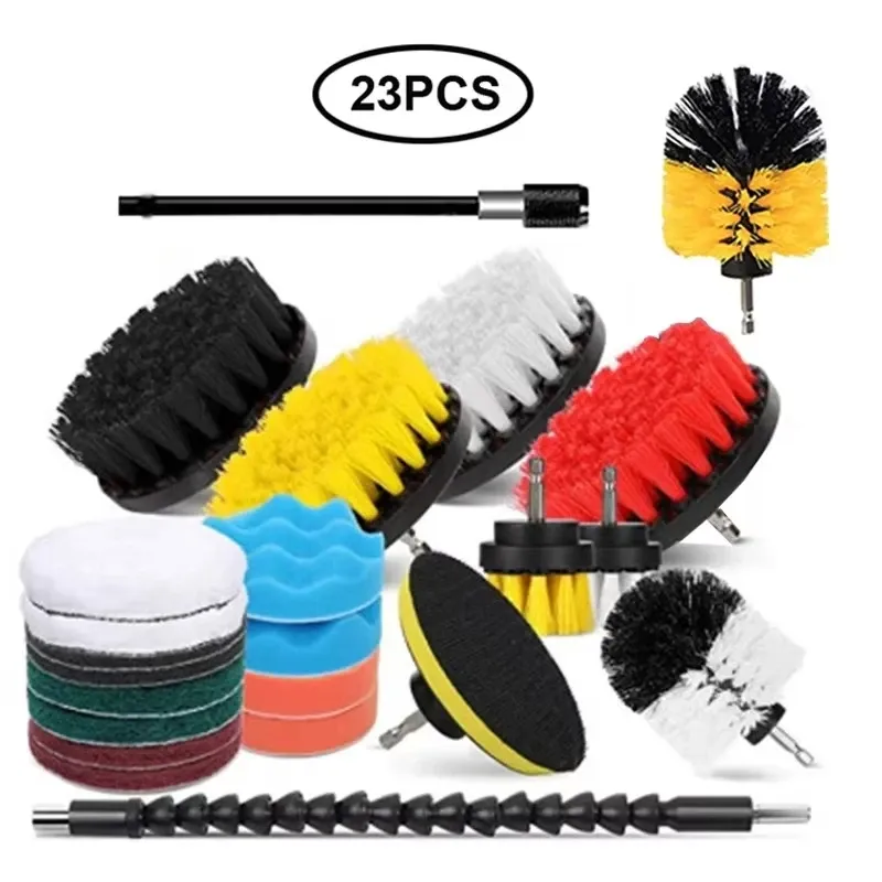Ensemble de brosses rondes en plastique pour perceuse, idéal pour le nettoyage des pneus et de la salle de bains 22
