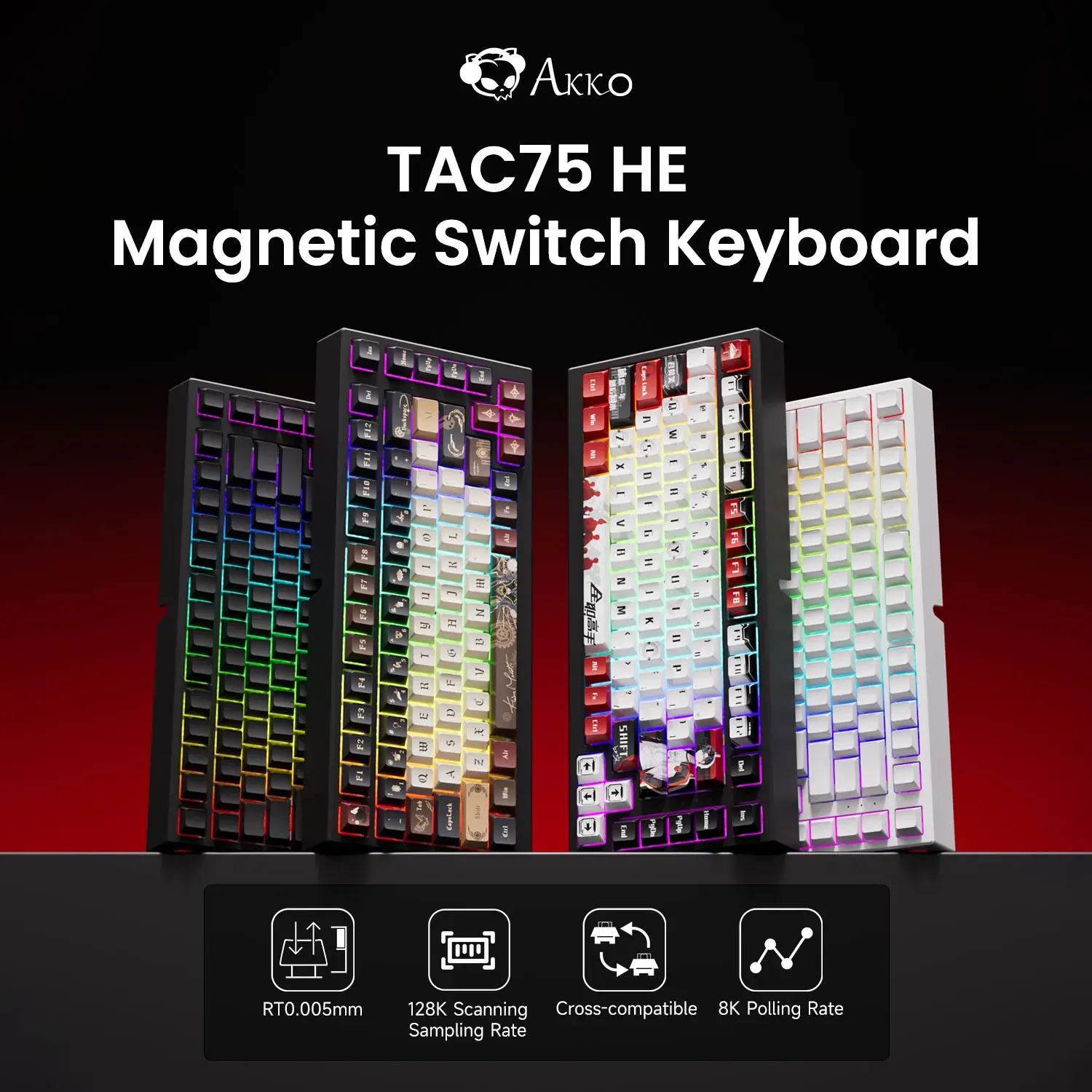 AKKO TAC75 HE Clavier magnétique 75 % à effet Hall, déclenchement rapide 0,005 mm, 8K, RGB, filaire, clavier gaming personnalisable pour gamers