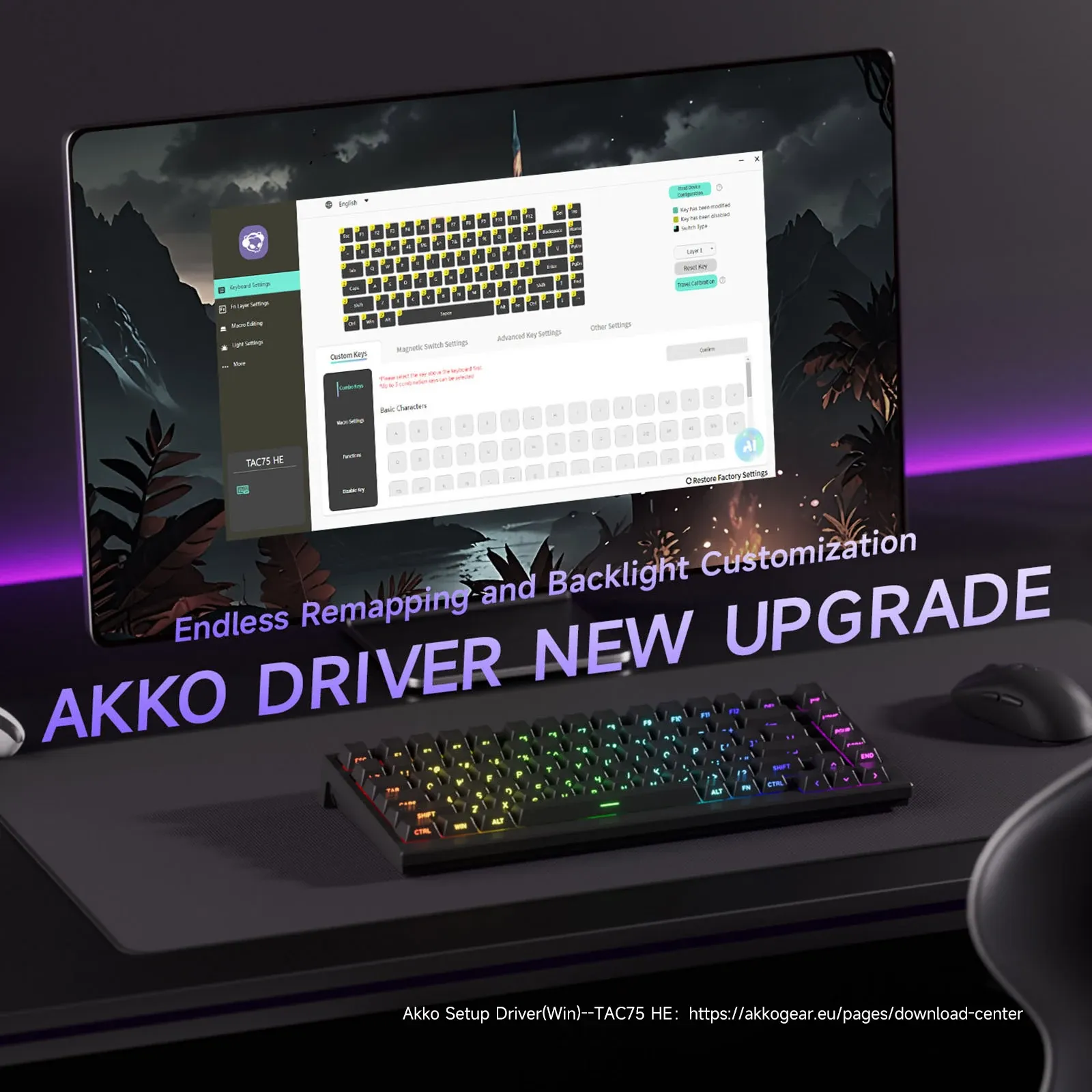 AKKO TAC75 HE Clavier magnétique 75 % à effet Hall, déclenchement rapide 0,005 mm, 8K, RGB, filaire, clavier gaming personnalisable pour gamers 6