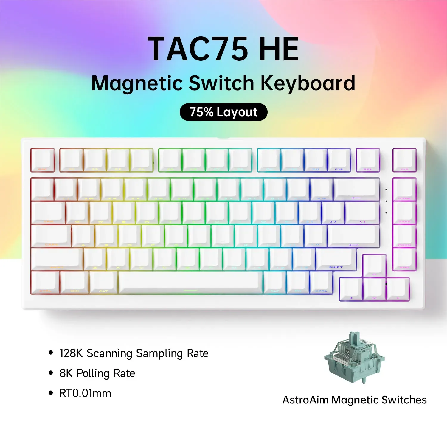 AKKO TAC75 HE Clavier magnétique 75 % à effet Hall, déclenchement rapide 0,005 mm, 8K, RGB, filaire, clavier gaming personnalisable pour gamers 9