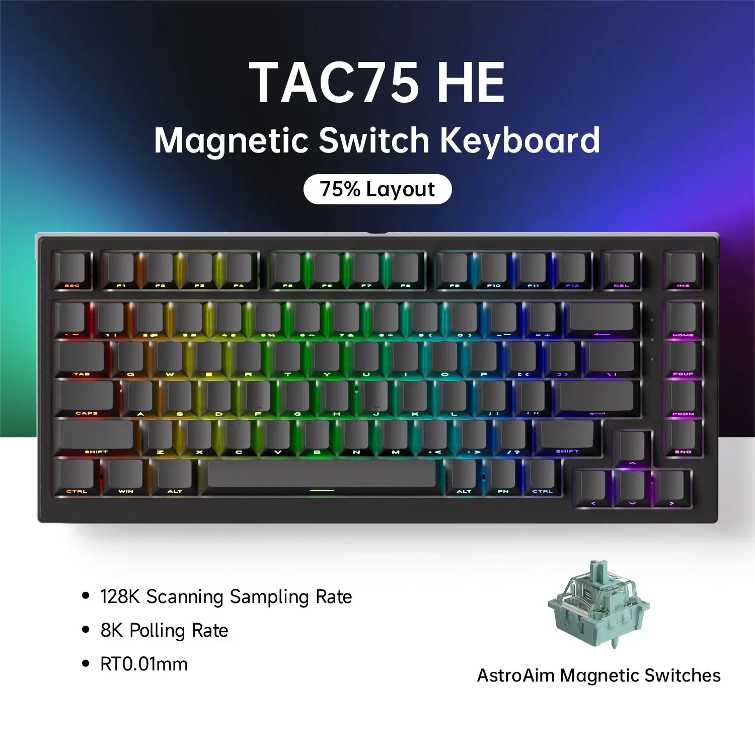AKKO TAC75 HE Clavier magnétique 75 % à effet Hall, déclenchement rapide 0,005 mm, 8K, RGB, filaire, clavier gaming personnalisable pour gamers 11