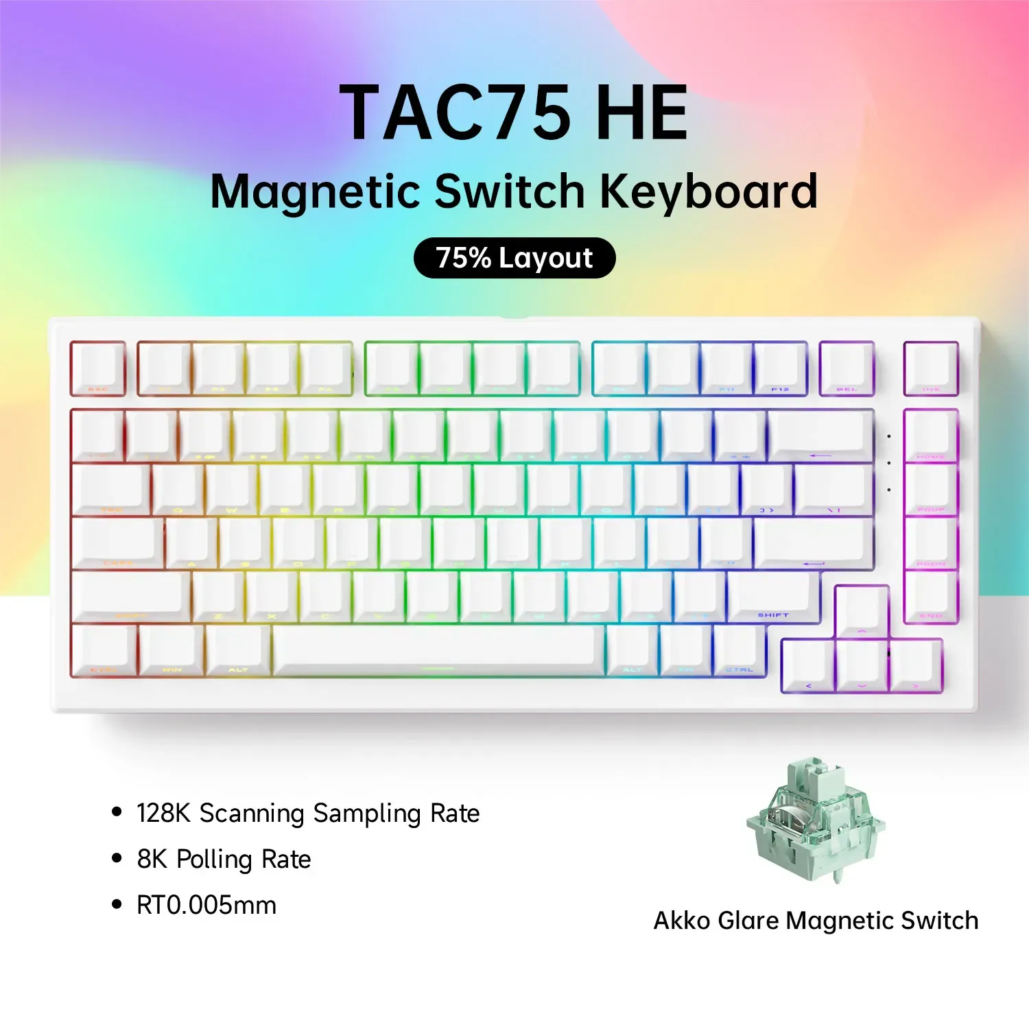 AKKO TAC75 HE Clavier magnétique 75 % à effet Hall, déclenchement rapide 0,005 mm, 8K, RGB, filaire, clavier gaming personnalisable pour gamers 10