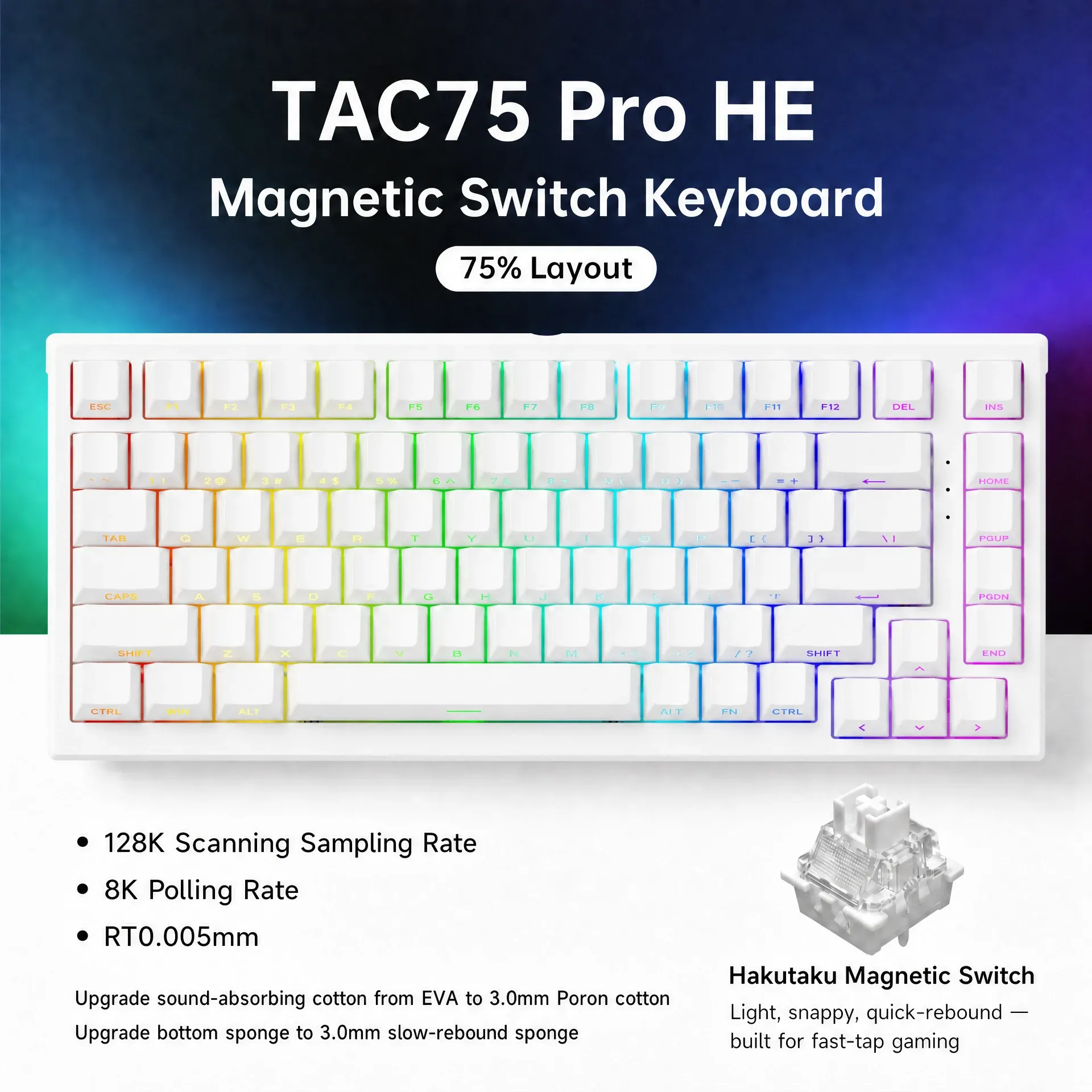 AKKO TAC75 HE Clavier magnétique 75 % à effet Hall, déclenchement rapide 0,005 mm, 8K, RGB, filaire, clavier gaming personnalisable pour gamers 7