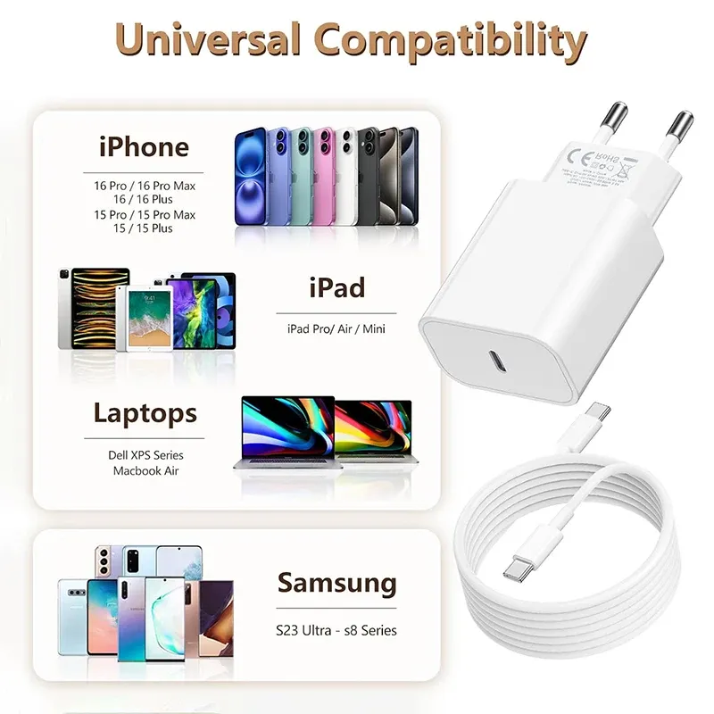 Chargeur Rapide Original Apple 35W USB-C pour iPhone 17, 16, 15, 14, 13, 12, 11, Pro Max, Samsung S25, Xiaomi, avec Câble Lightning 6