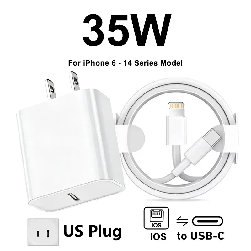 Chargeur Rapide Original Apple 35W USB-C pour iPhone 17, 16, 15, 14, 13, 12, 11, Pro Max, Samsung S25, Xiaomi, avec Câble Lightning 9