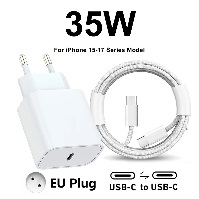 Chargeur Rapide Original Apple 35W USB-C pour iPhone 17, 16, 15, 14, 13, 12, 11, Pro Max, Samsung S25, Xiaomi, avec Câble Lightning 10