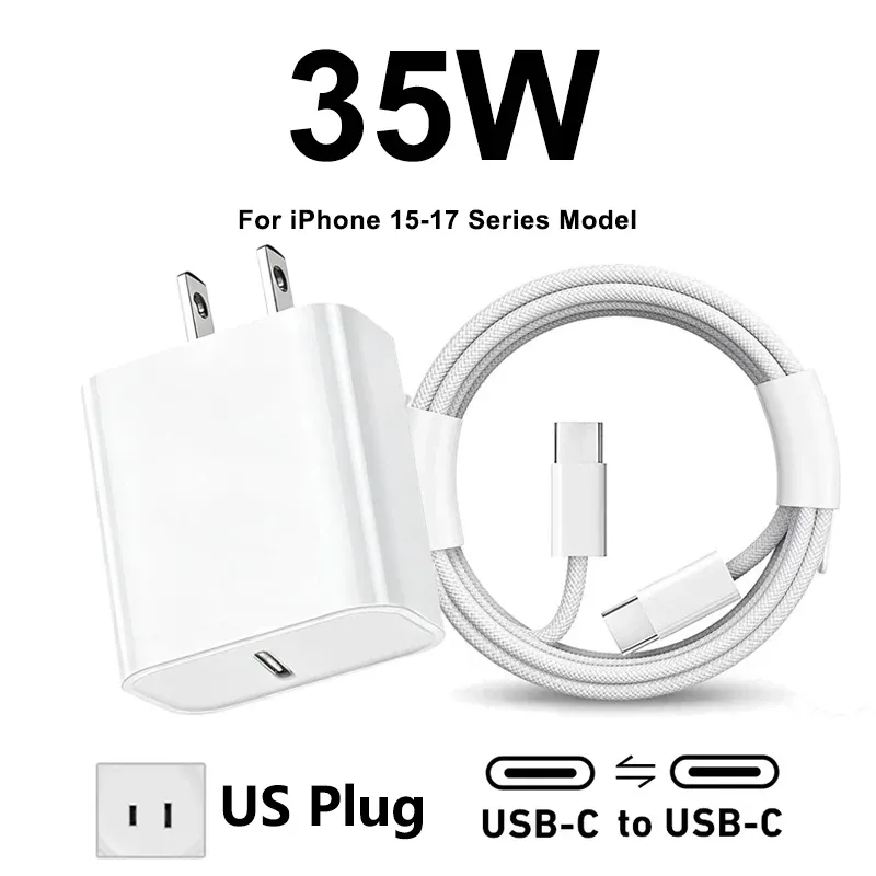 Chargeur Rapide Original Apple 35W USB-C pour iPhone 17, 16, 15, 14, 13, 12, 11, Pro Max, Samsung S25, Xiaomi, avec Câble Lightning 7