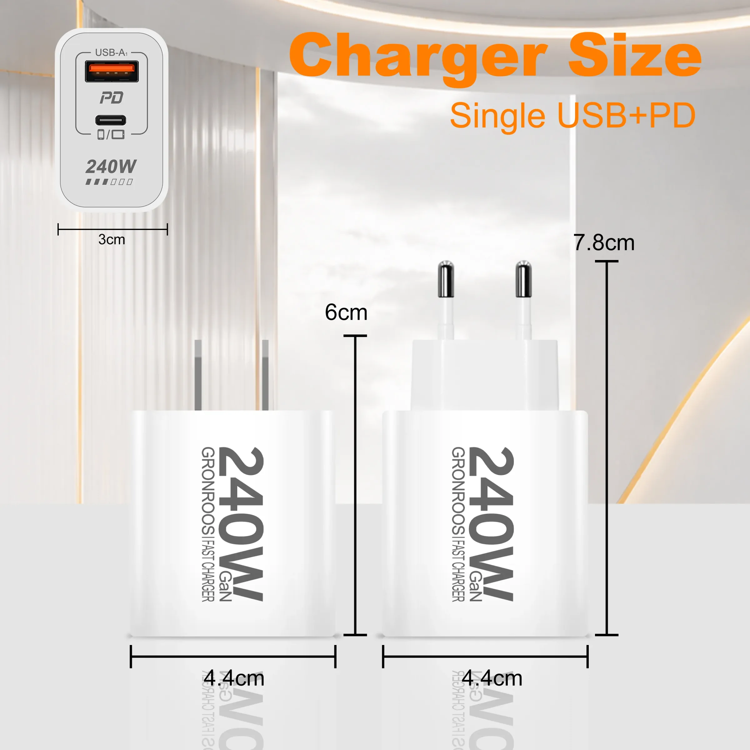 Chargeur USB-C GaN 240 W à charge rapide PD 3.0 et QC 3.0 pour iPhone 12 à 17 Pro Max, Xiaomi Poco et iPad 6