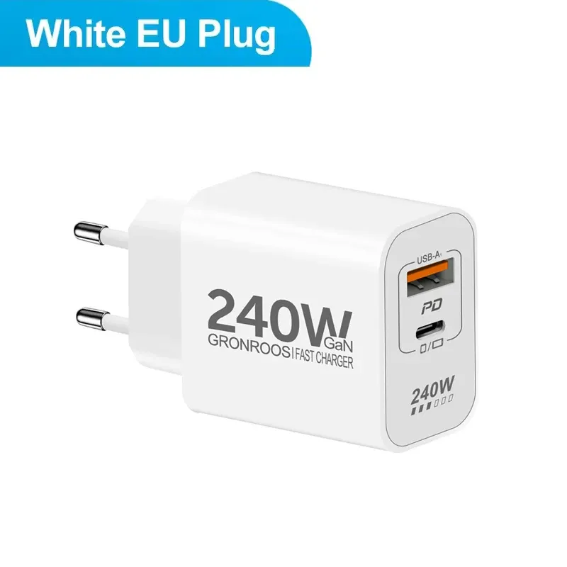 Chargeur USB-C GaN 240 W à charge rapide PD 3.0 et QC 3.0 pour iPhone 12 à 17 Pro Max, Xiaomi Poco et iPad 9